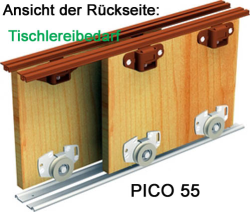 Mantion Schiebetürbeschlag PICO 55M-200cm braun Set für 2 Türen auf 2 Schienen