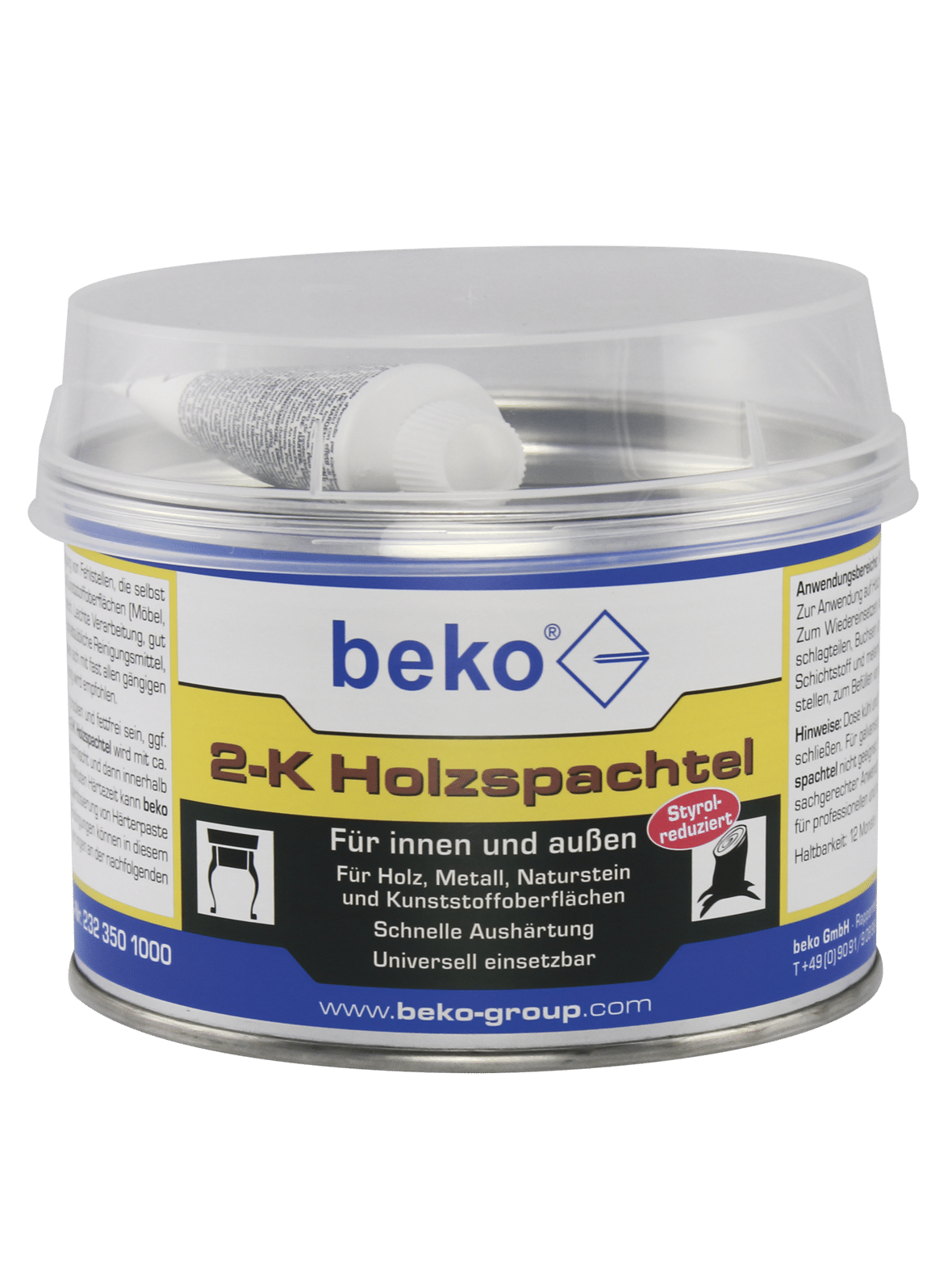 „Spachtelmasse – ideal zum Ausgleichen, Füllen und Glätten von Wänden, Holz und Bodenflächen.
