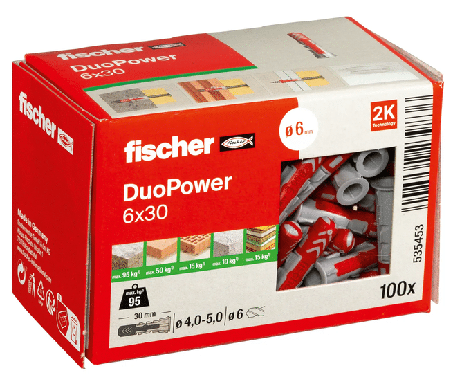FISCHER DuoPower Dübel 6 x 30 – 100 Stück